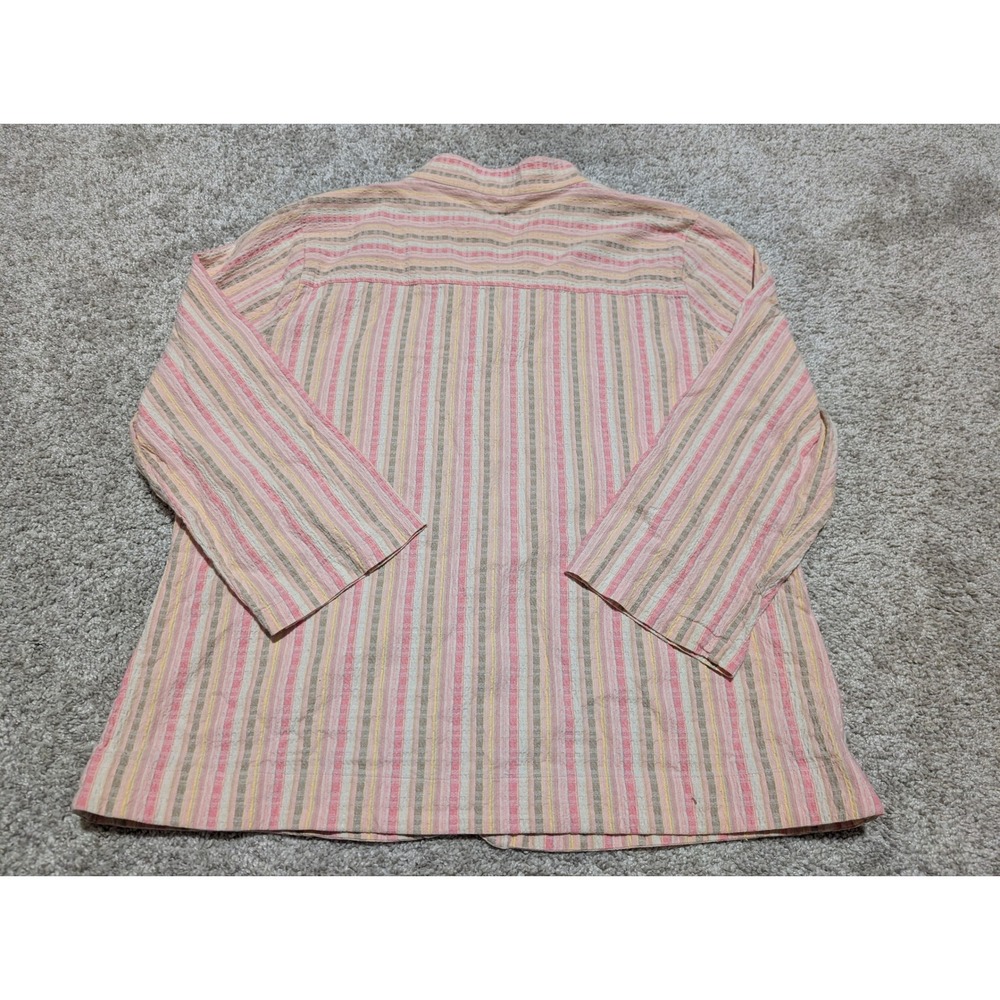 Christopher Banks Womens Striped Stretch Button Front Shirt XL Pink Beige Yellow - Picture 6 of 6